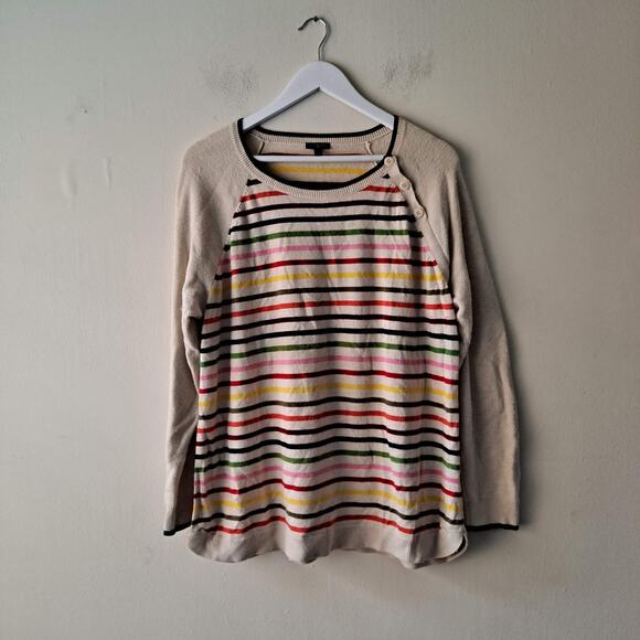 Talbots Womens Beige Multicolored Stripe Contrasting Sleeve Sweater - Size 2X - Picture 5 of 13